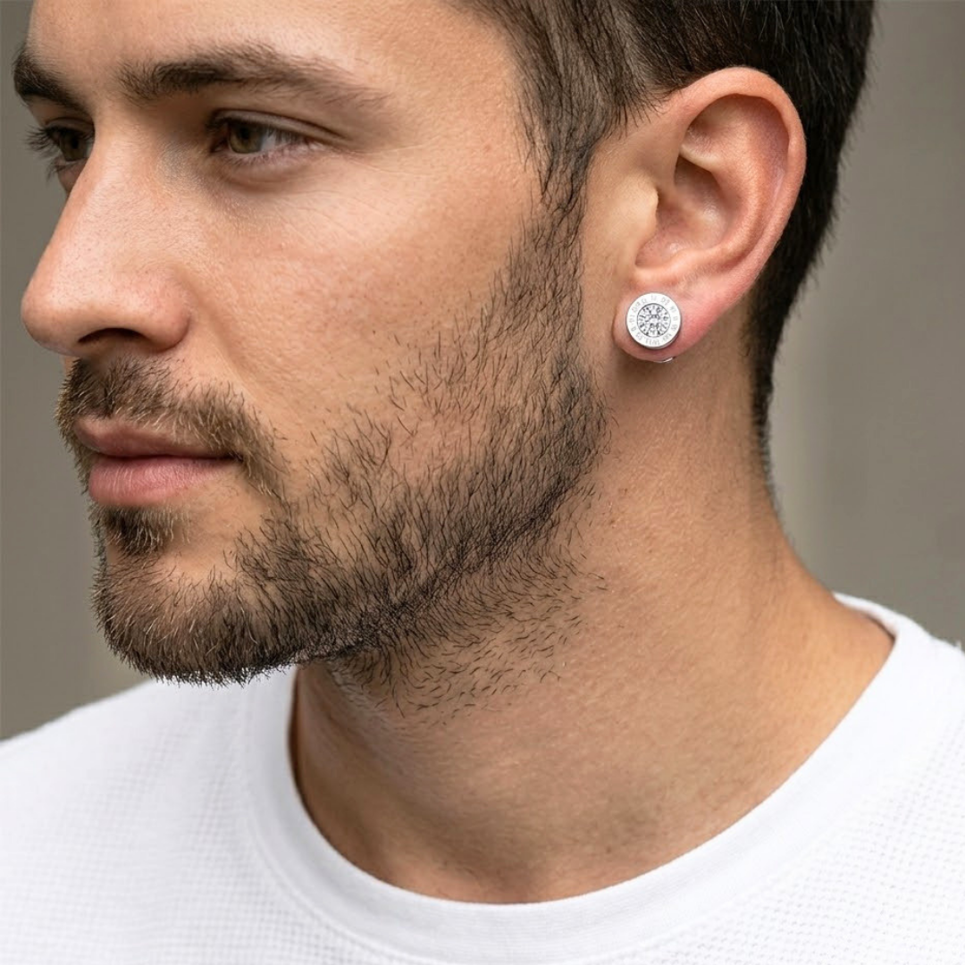 Men’s Silver Roman Numeral Stud Earrings 15mm