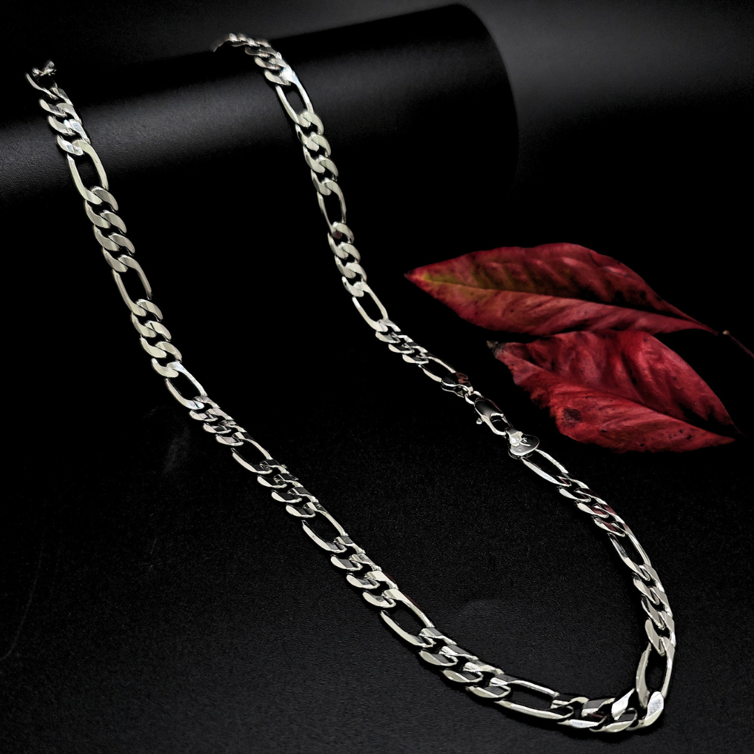 Silver Rhodium Plated 6MM Figaro Chain