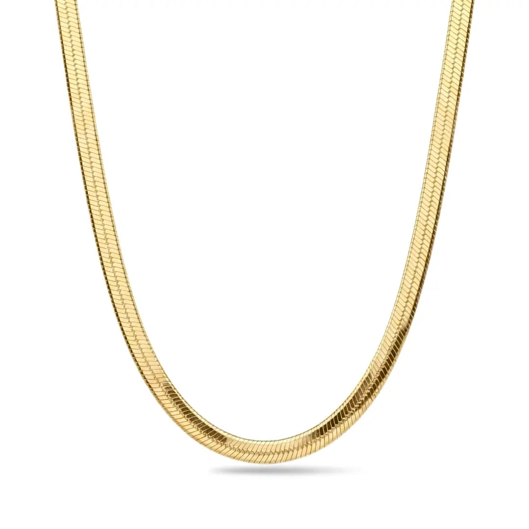 Premium 56CM X 5mm Flat Herringbone Snake Chain Necklace - 18K Gold Plated -  - Unisex Jewelry