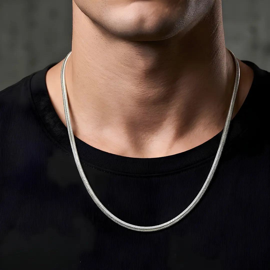 Silver 54CM x 3MM Herringbone Chain Necklace for Men and Women -  Flat Snake Chain