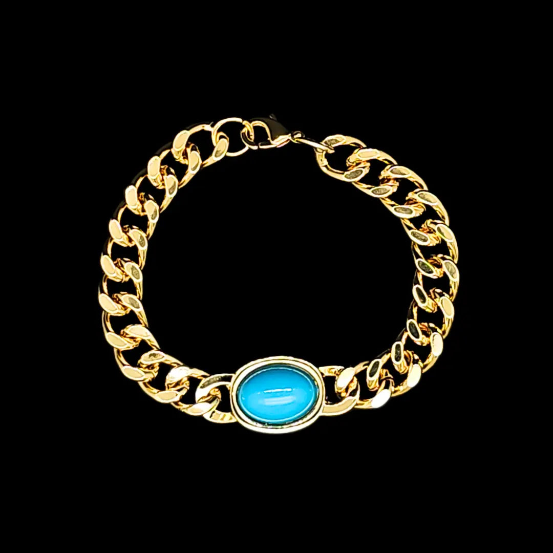 18k Gold Filled Tarnish-Proof Cuban Link Bracelet with Turquoise Stone