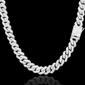 Silver Iced Out Cuban Link Chain Necklace – Full Pavé Cubic Zirconia Miami Cuban Chain for Men & Women