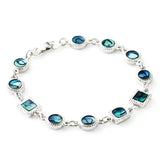 19cm Hawaiian Silver Abalone Shell & Crystal Round-Square Link Bracelet