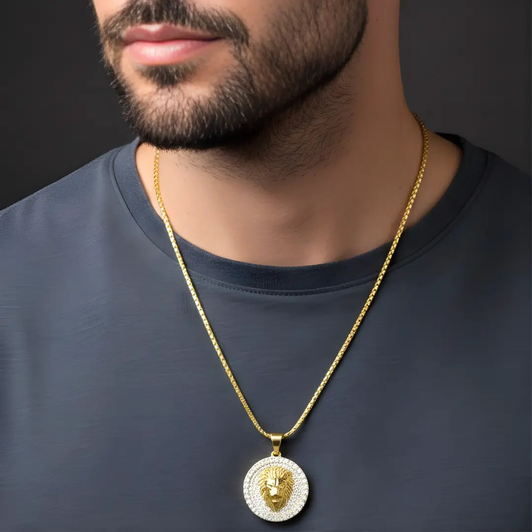 18k Gold Filled Lion Head Pendant with CZ