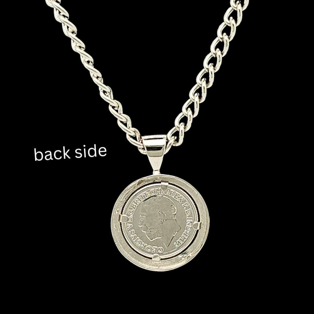 Silver Rhodium Plated Full Sovereign Pendant Necklace 1913