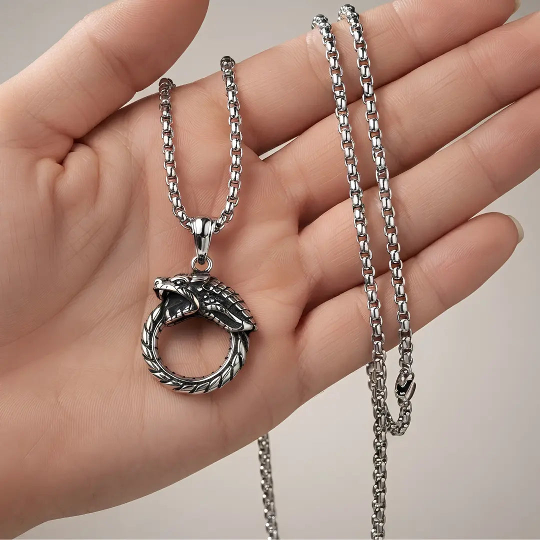 Ouroboros Pendant Necklace – Eternity & Rebirth Symbol Stainless Steel (60cm Chain)