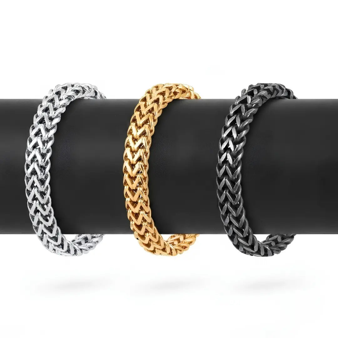 18mm Heavy Franco Foxtail Woven Chain Bracelet (22cm) – Tarnish-Resistant Luxury Statement Wristband in Gold, Silver & Black