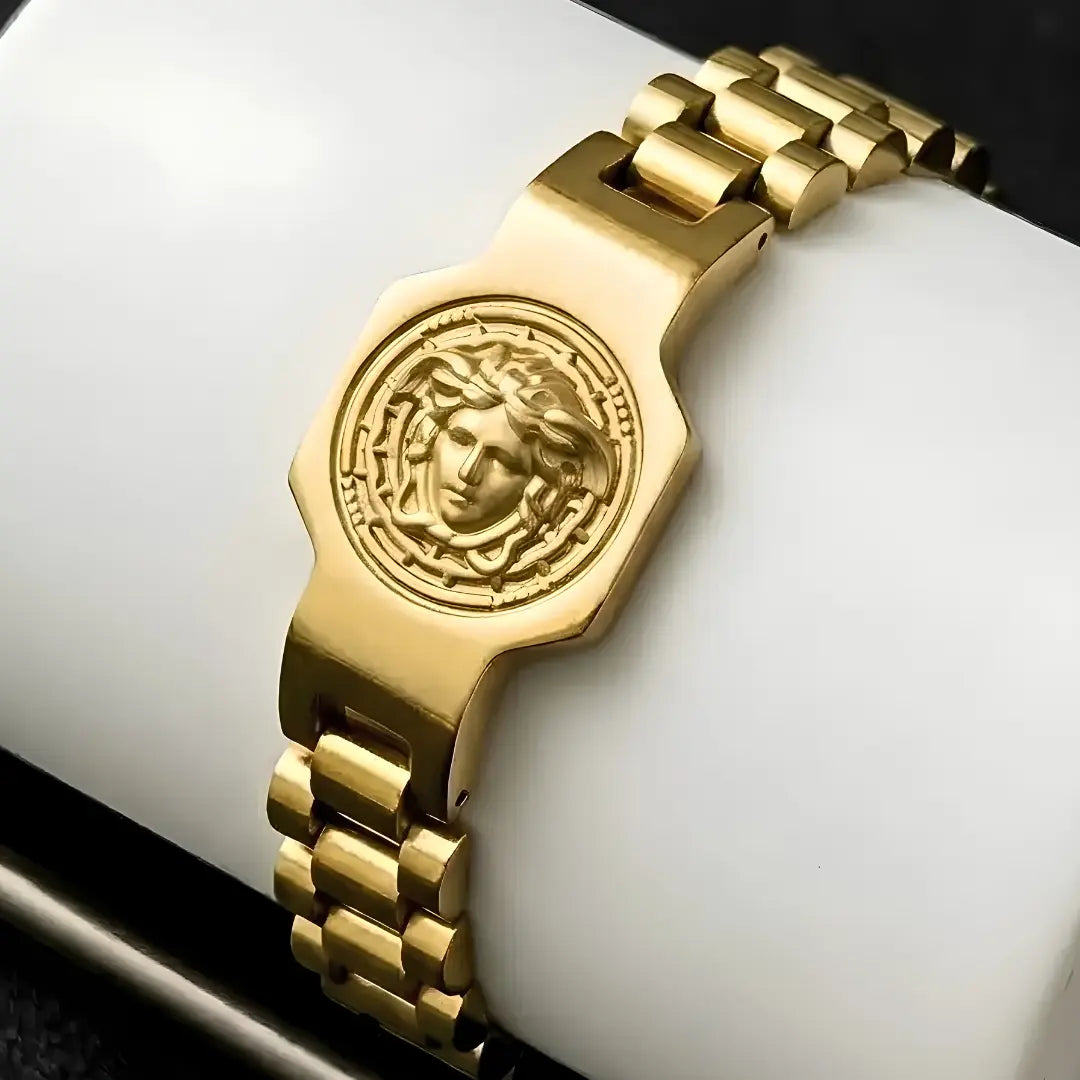 23CM x 14MM Unisex Medusa Head Emblem Link Bracelet – 18K Gold Filled & Stainless Steel Silver Tarnish-Proof Jewelry