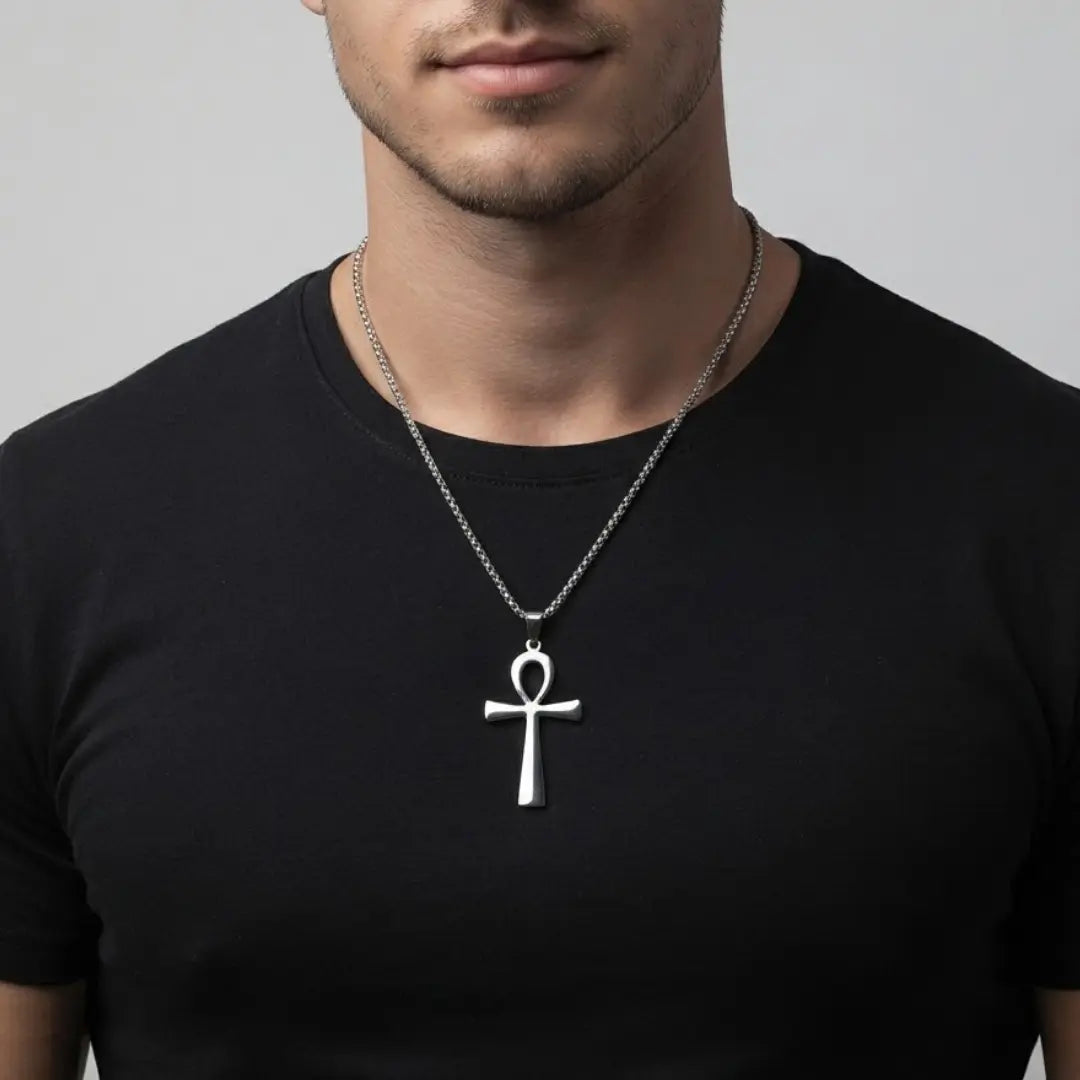 Ankh Pendant Necklace – Egyptian Key of Life Stainless Steel (52cm Chain)