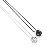 Geometric Cube Pendant Necklace – 60cm 3mm Curb Chain in Silver & Black