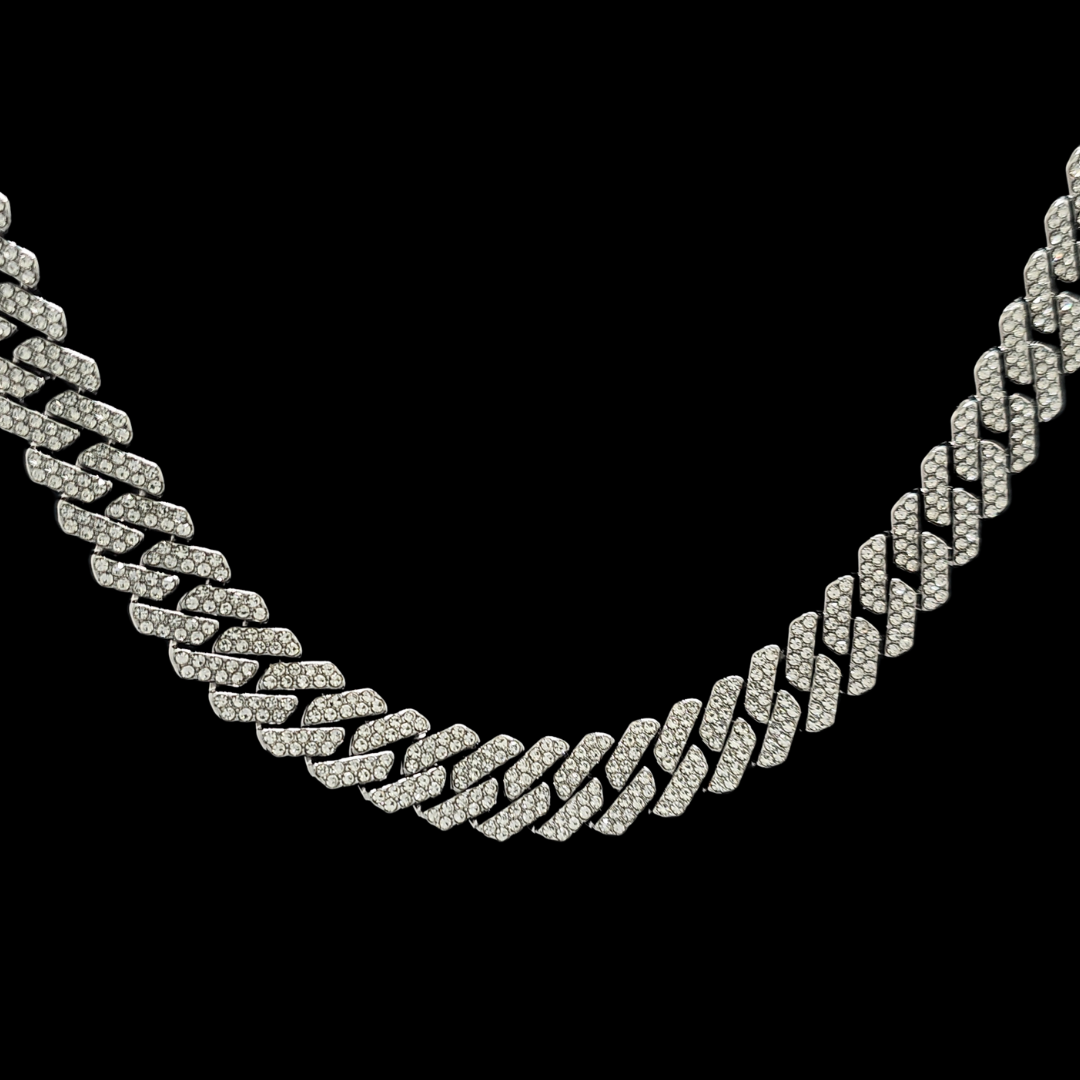 Silver Rhodium Plated Iced-Out Cuban Link Chain