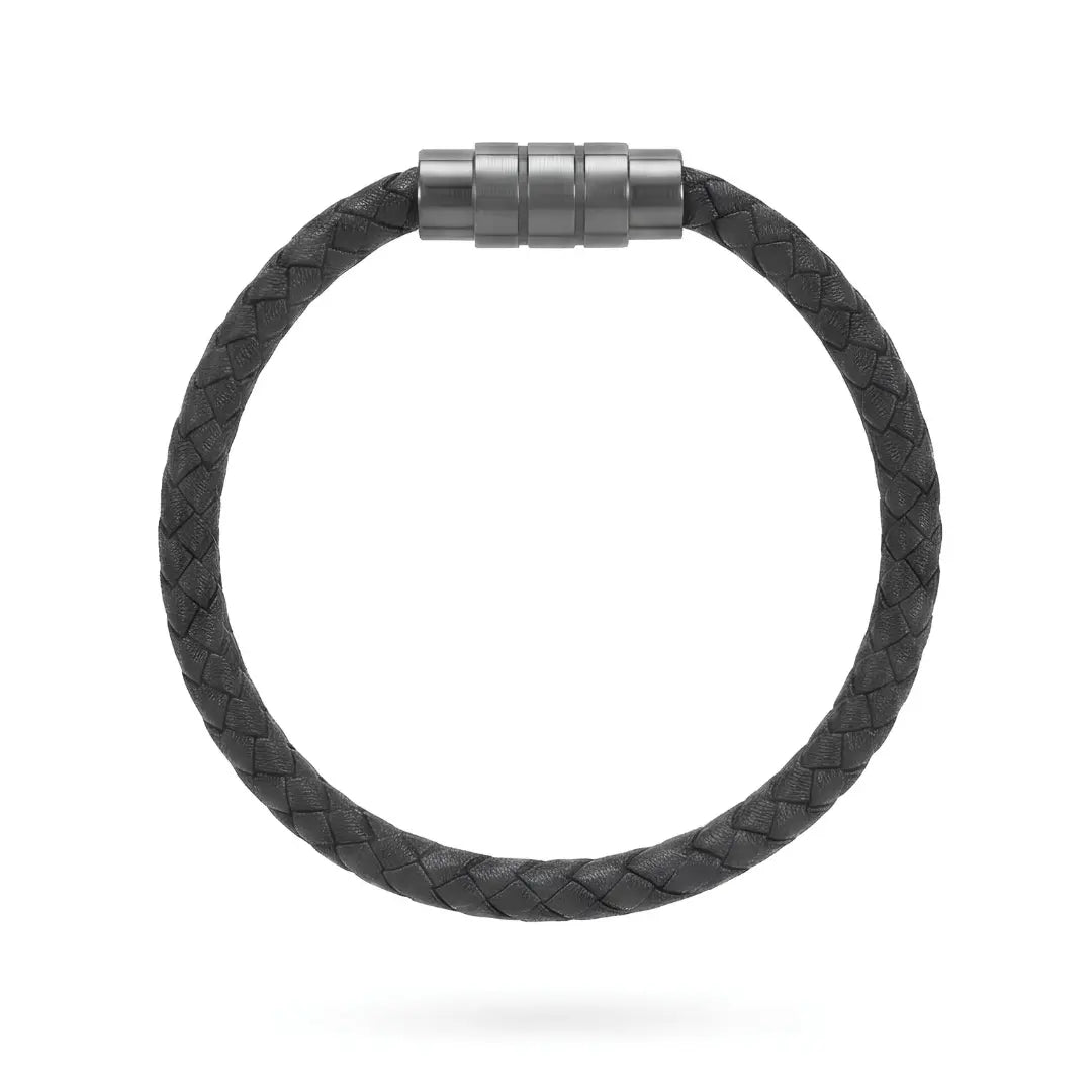 Braided Black Leather Bracelet with Gunmetal Magnetic Clasp (21cm) – Rugged Men's Casual Wristwear