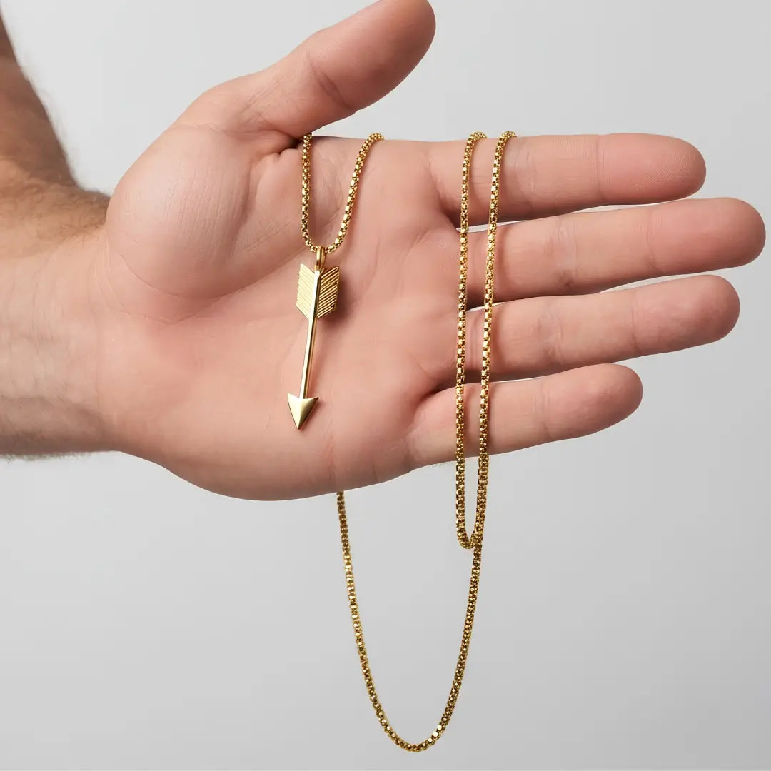 Gold & Silver Tone Arrow Pendant Necklace (58cm Box Chain) – Modern Statement Jewelry