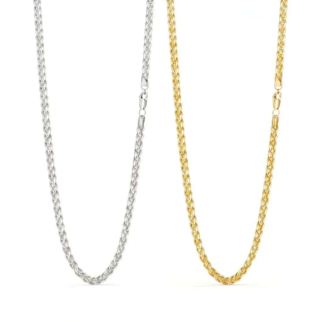 Gold & Silver Tone Wheat Spiga Chain Necklace – 60cm, 3mm Woven Twisted Link Chain