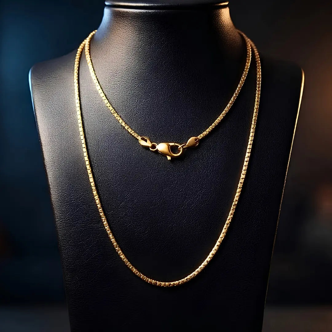 18K Gold Filled Square Byzantine Chain Necklace – 68cm 3mm Diamond-Cut Fluted Link Chain for Men & Women