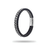 Braided Leather & Metal Chain Bracelet – 21cm 18mm Multi-Strand Stainless Steel Cuff with Magnetic Clasp for Men