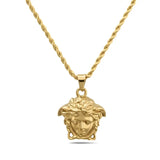 18K Gold Filled Men's Detailed Head Pendant Necklace – 25mm Medallion with 60cm Rope Chain