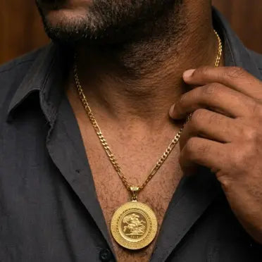 18K Gold Filled Customized  Full Sovereign Pendant Necklace