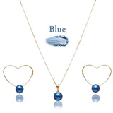 18K Gold Filled Hawaiian Pearl Necklace & Heart Drop Earrings Set – 12mm High-Luster Pearl with 60cm Chain in 9 Colors