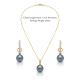 18K Gold Filled Hawaiian Pearl Necklace & Pavé CZ Earrings Set – 12mm High-Luster Pearl with 60cm Chain in Grey