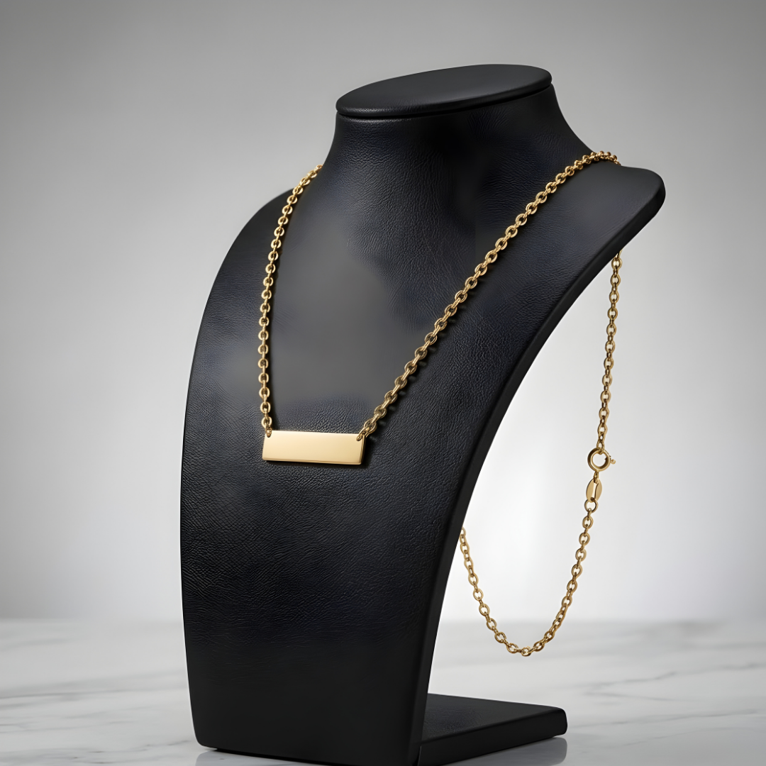 18K Gold Filled Horizontal Bar Pendant Necklace – Sleek Engravable Minimalist Gold Necklace for Women