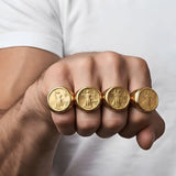 18K Gold Filled Liberty Coin Sovereign Ring – Bold Engraved Statement Signet Ring for Men