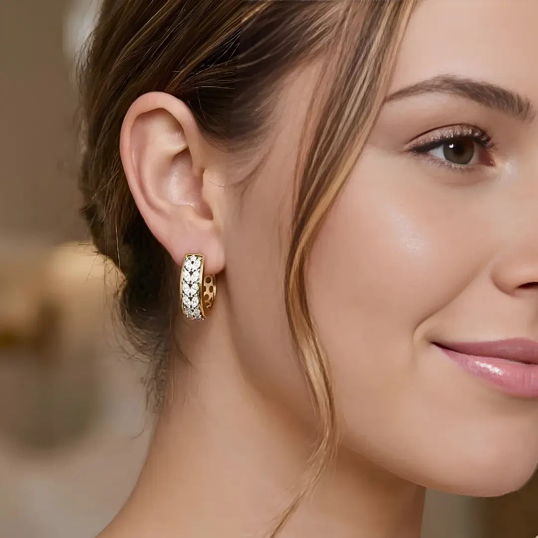 18K Gold Filled Diamond Huggie Earrings – 12mm Delicate Pavé Crystal Mini Hoop Earrings for Women