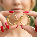 18K Gold Filled Thick Twisted Hoop Earrings – Chunky Ribbed Medium Gold Hoops for Women