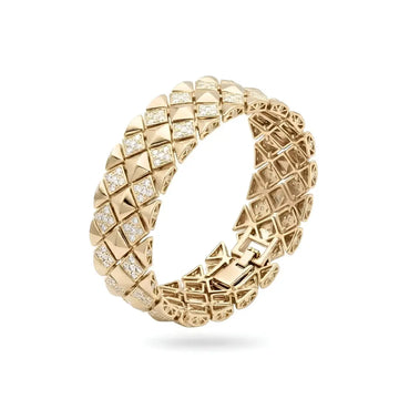 18K  Gold Filled Pyramid Stud Pavé CZ Bracelet – Geometric Clous de Paris Crystal Statement Link Bracelet for Women & Men