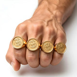 18K Gold Filled 1916 Full Sovereign Ring – Vintage Commemorative Coin Medallion Statement Band for Men