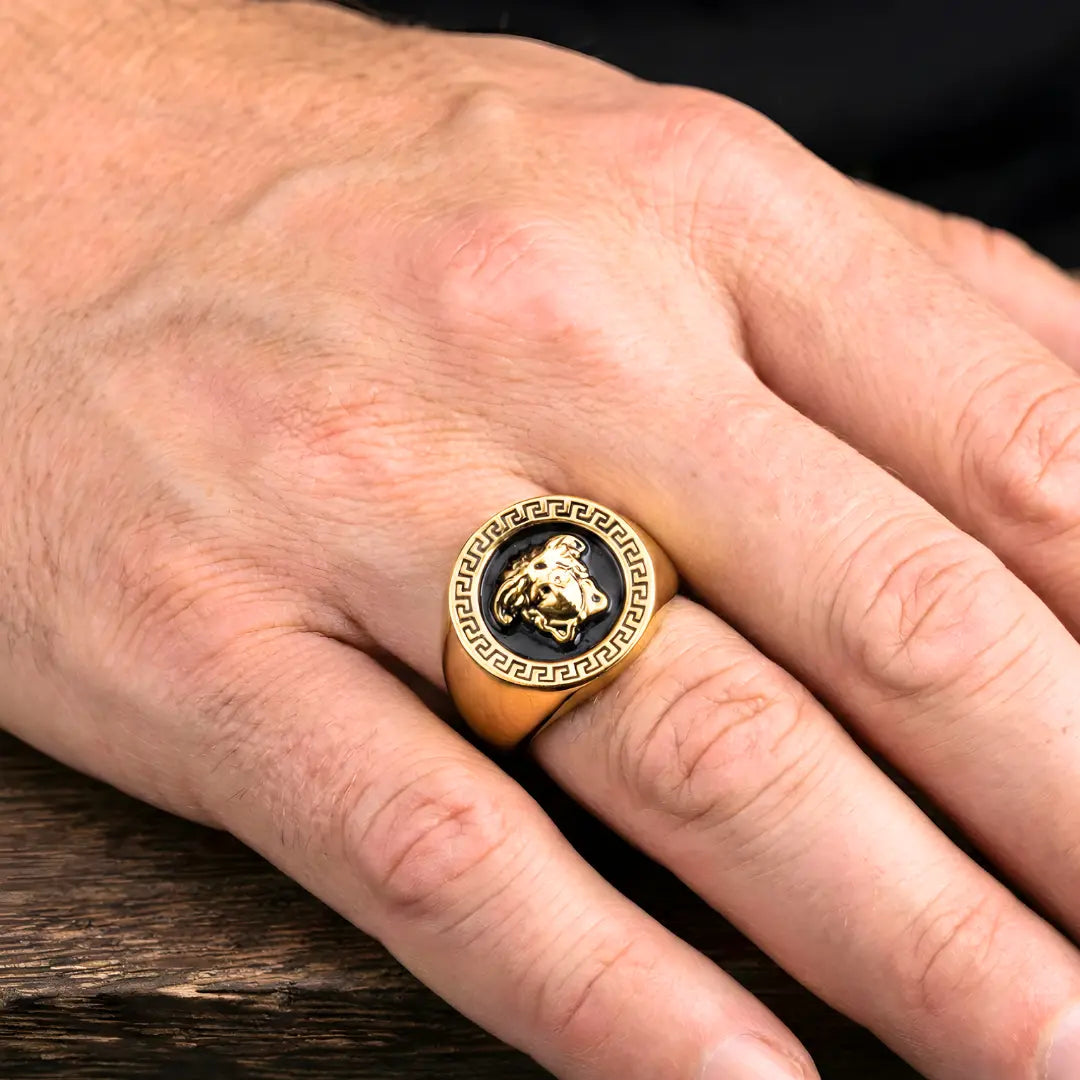 18K Gold Filled Imperial Crest Ring – Sculpted Heraldic Signet Statement Ring for Men