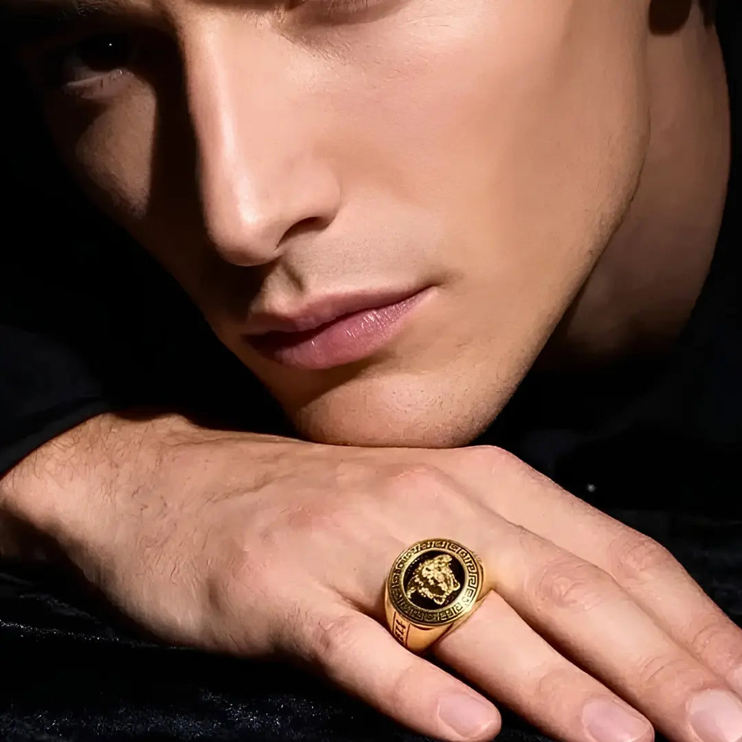 18K Gold Filled Legendary Face Ring – Sculpted High-Relief Figural Statement Signet for Men