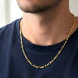 18K Gold Filled Classic Figaro Link Chain Necklace – Flat-Bevel Gold Chain for Men & Women