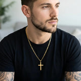 60CM x 4MM 14K Gold Filled Figaro Chain Cross Necklace | Waterproof Tarnish Proof Crucifix Pendant for Men & Women
