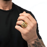 18K Gold Filled Mythic Head Premium Ring – Sculpted High-Relief Figural Statement Signet for Men