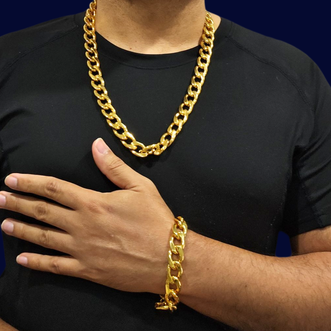 18K Gold Filled Cuban Link Chain With Bracelet