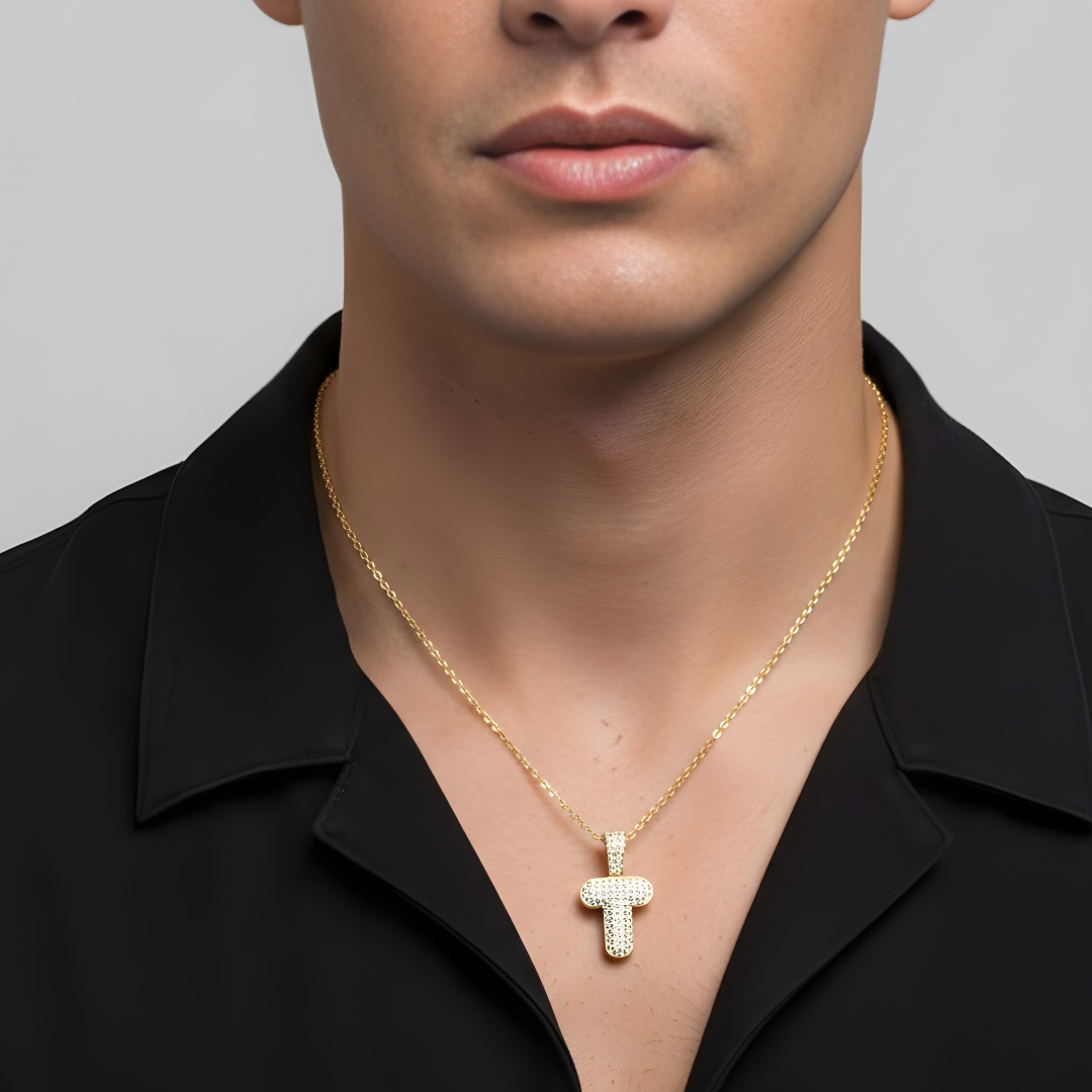 18K Gold Filled Iced Out Pavé Initial Letter Pendant Necklace – Sparkling CZ Alphabet Monogram Necklace for Women & Men