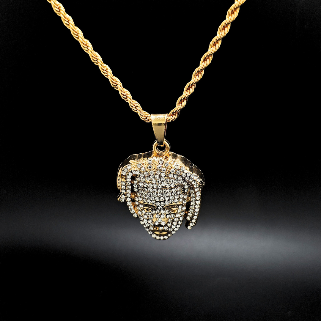 Gold Filled Micro Paved Face Rhinestone Pendant Necklace