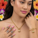 14K Gold Filled Heart Pendant Toggle Necklace & Bracelet Set | Tarnish-Proof Jewelry