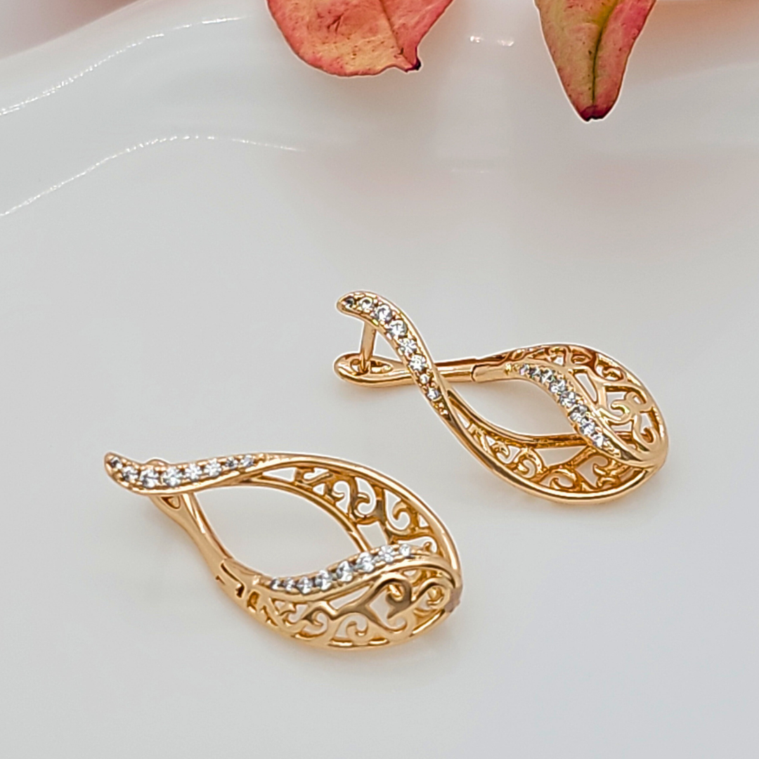 18K Gold Filled Egyptian Pattern Huggie Earrings with Cubic Zirconia