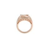 18K Rose Gold Filled Filigree Square Signet CZ Ring – Openwork Scrollwork Diagonal Pavé Statement Ring for Men & Women