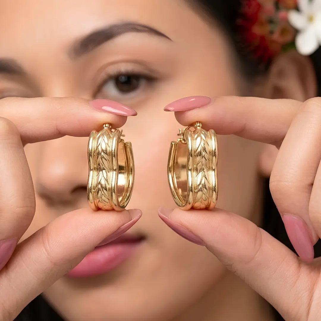 14K Gold Filled Hawaiian Wave Oval Hoop Earrings | Tarnish Proof