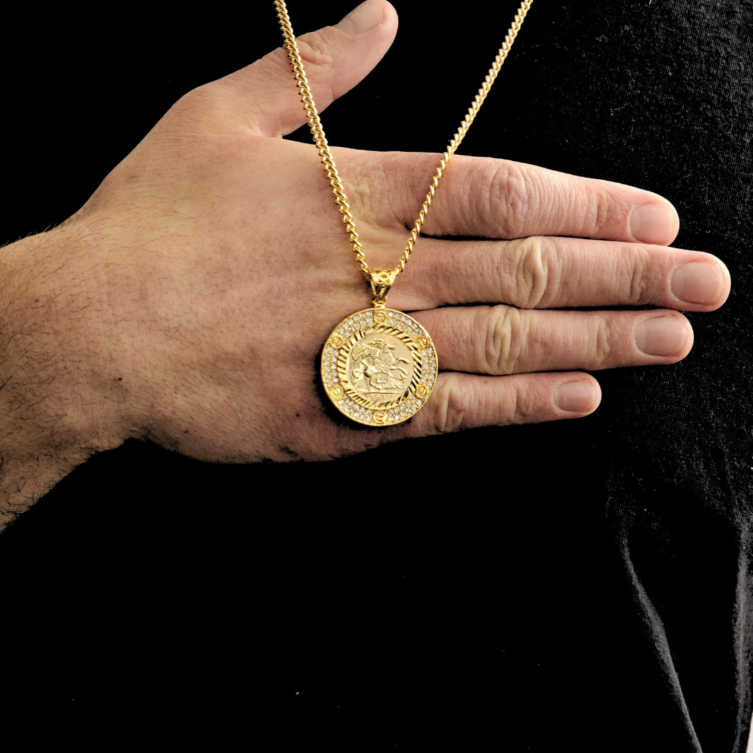 18K Gold Filled Sovereign Pendant Embedded With CZ