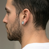 Men’s Silver Roman Numeral Stud Earrings – 15mm Cubic Zirconia Solitaire Studs