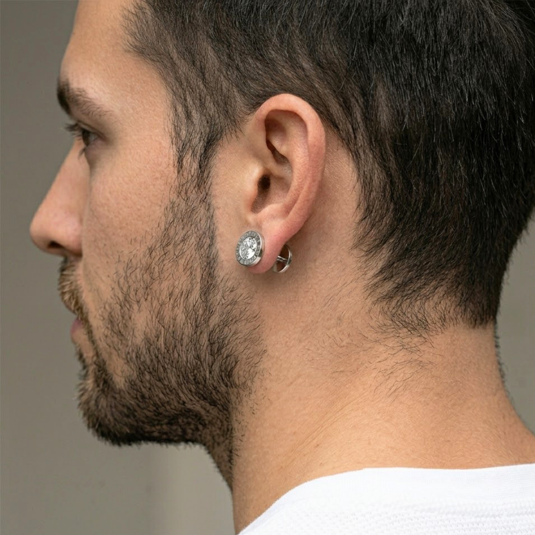 Men’s Silver Roman Numeral Stud Earrings 15mm