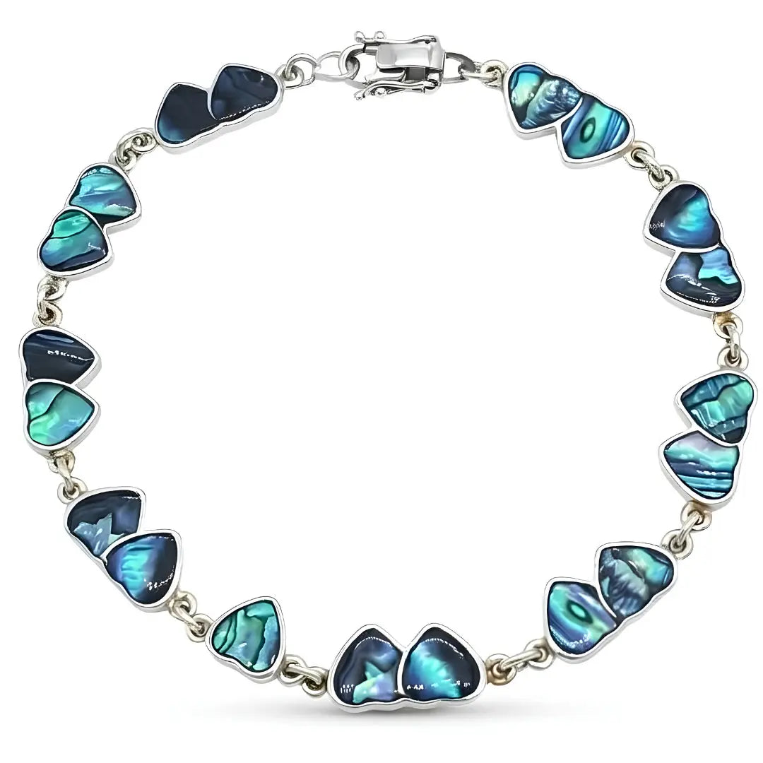 20CM Hawaiian Abalone Shell Heart Link Bracelet –  Sterling Silver Iridescent Paua Shell Inlay Heart Charm Bracelet for WomenHeart Station Bracelet for Women