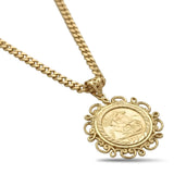 18K Gold Filled 1911 Full Sovereign Coin Pendant Necklace | Cuban Link Chain