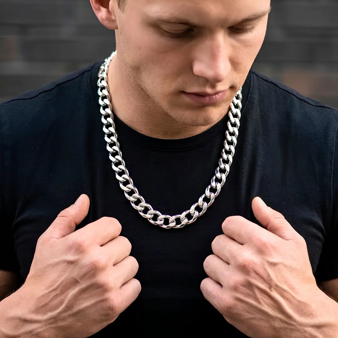 54CM x 14MM Heavy Stainless Steel Cuban Link Chain – Tarnish-Proof Silver Curb Necklace