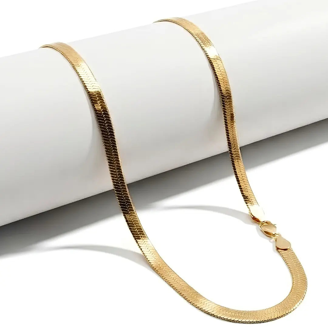 Premium 56CM X 5mm Flat Herringbone Snake Chain Necklace - 18K Gold Plated -  - Unisex Jewelry