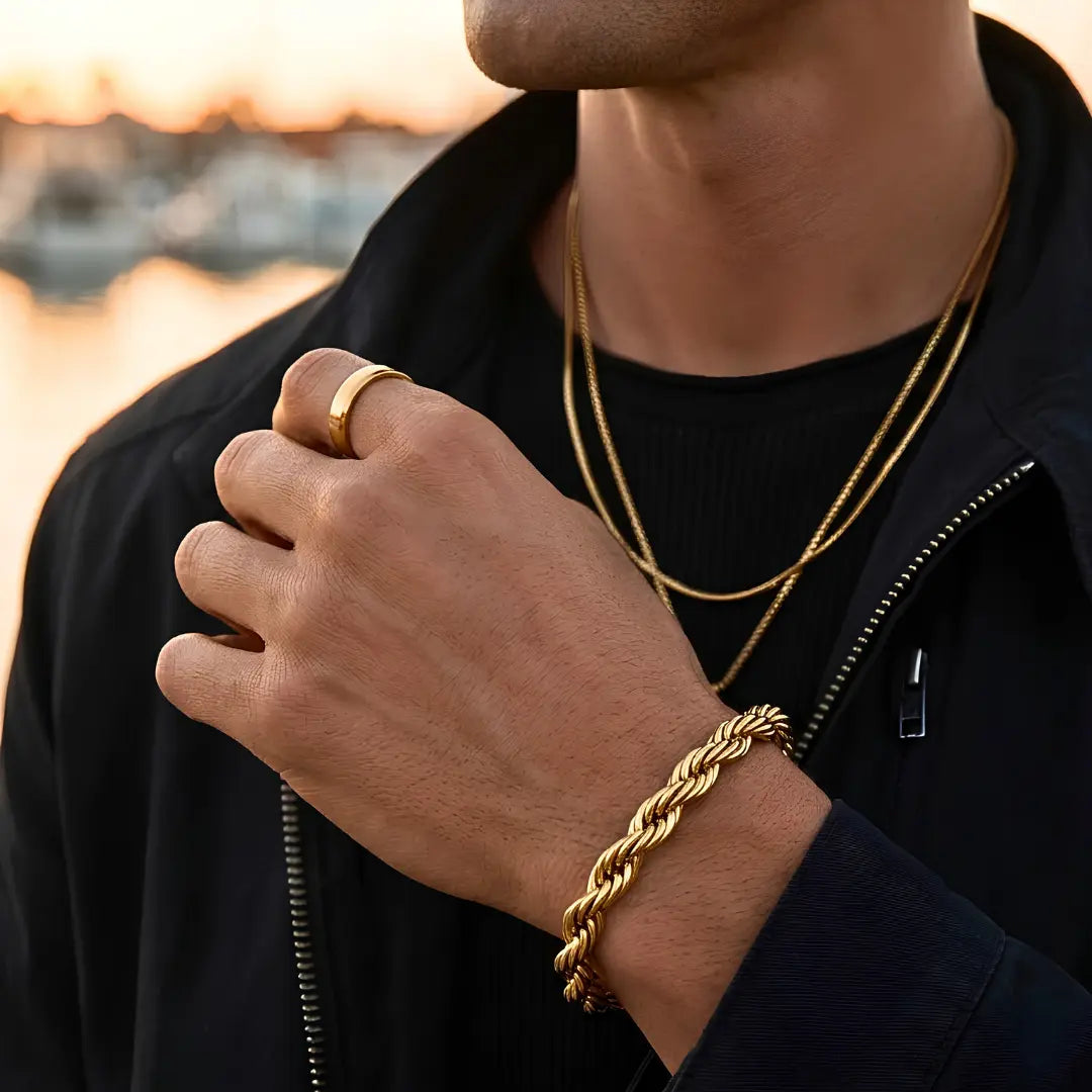 18K Gold Filled Rope Chain Bracelet - 22cm Bold Twisted Link Classic Wristband